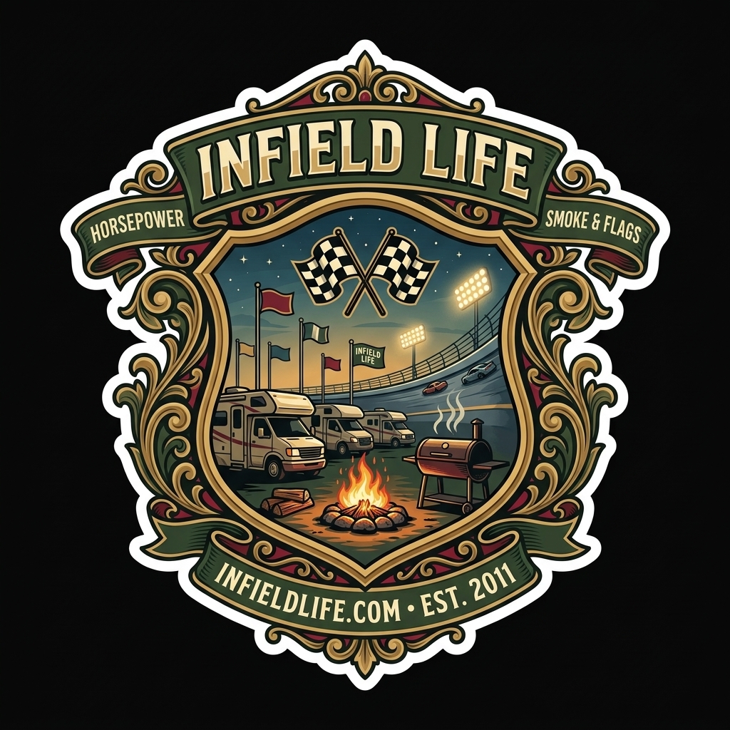 Infield Life Horsepower Smoke and Flags Crest Sticker