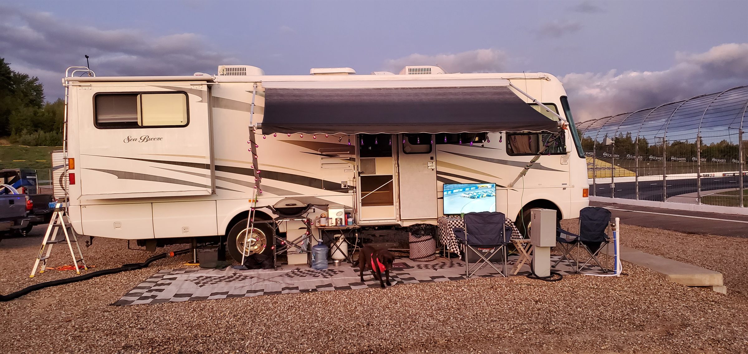 Gene Salvatore Sea Breeze Motorhome Trackside Infield Campsite at Golden Hour