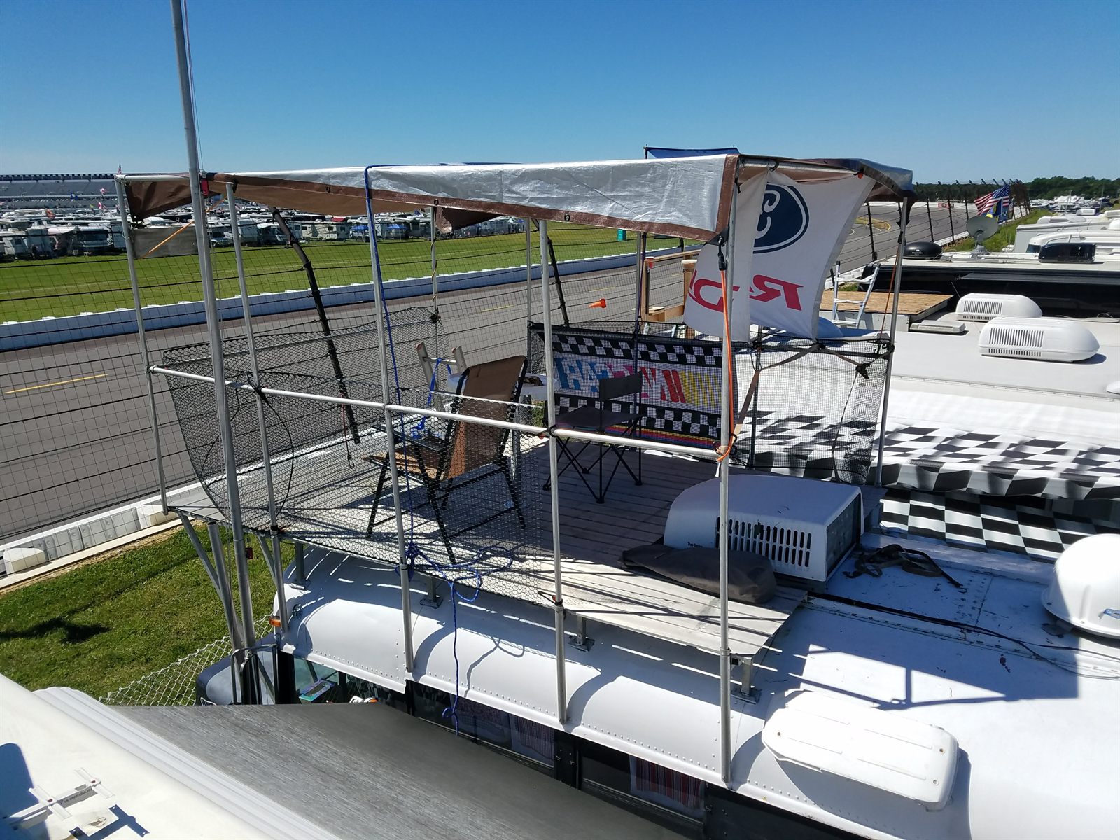 RV Rooftop Viewing Deck overlooking the speedway